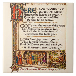 Vintage Wassail Lied Verluchte Manuscript Kunst Tegeltje