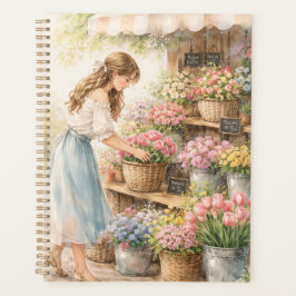 Vintage Watercolor Bloemenmarkt Meisje Planner Not