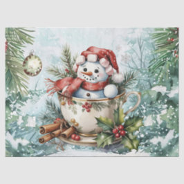 Vintage Watercolor Decoupage Christmas Snowman Tissuepapier