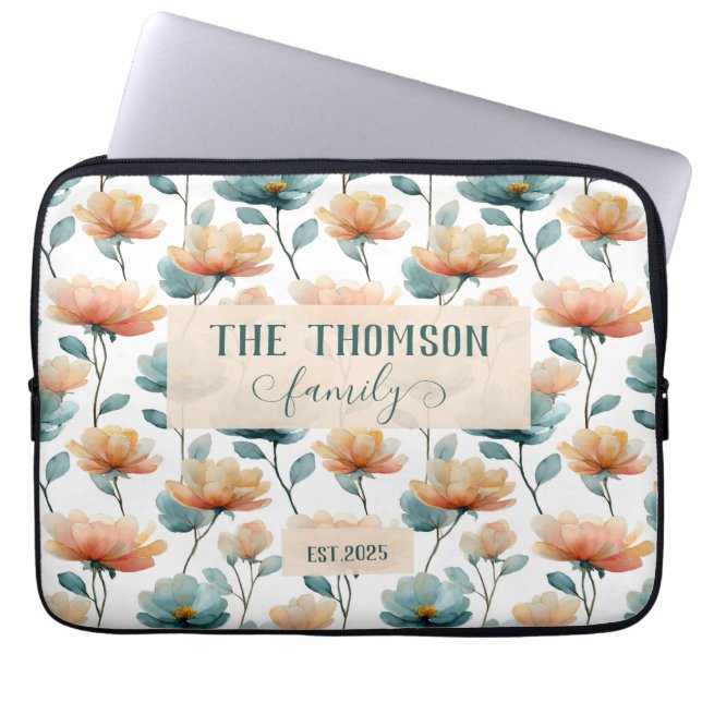 Vintage Watercolor Floral Family Heritage Laptop Sleeve (Voorkant)