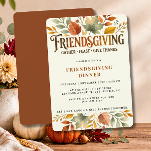 Vintage Watercolor Friendsgiving Dinerfeest Kaart