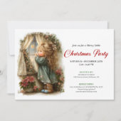 Vintage watercolor girl awaiting Santa Christmas  Kaart (Voorkant)