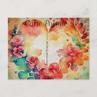 Vintage Watercolor Heart & Flowers 3 Briefkaart