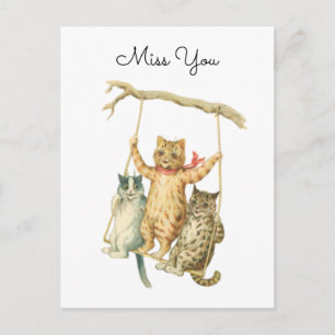 Vintage watercolor katten op een schommel Miste je Briefkaart