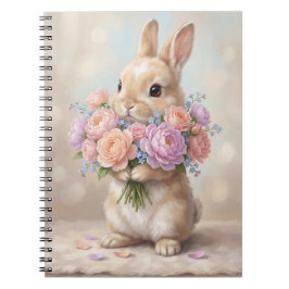 Vintage Watercolor Konijn met Bloemboeket Notitieb Notitieboek