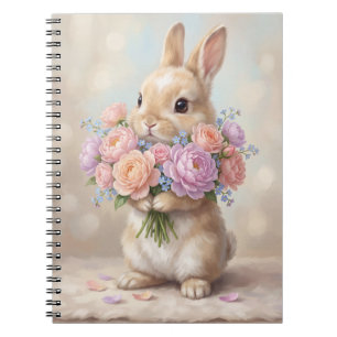 Vintage Watercolor Konijn met Bloemboeket Notitieb Notitieboek