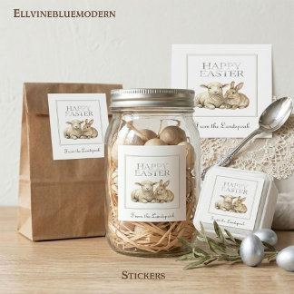 Vintage Watercolor Lamb & Rabbit Silver Easter Vierkante Sticker