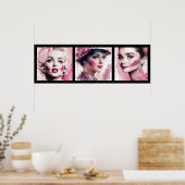 vintage watercolor pink girls 3/3 all in one poster (Keuken)