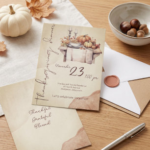 Vintage Watercolor Pompoen Friendsgiving-diner Kaart