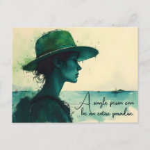 Vintage watercolor portret vrouw zeekust citaat