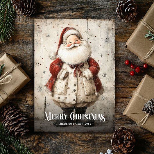 Vintage Watercolor Red White Christmas Santa Card Feestdagenkaart