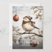 Vintage Watercolor Red White Christmas Sparrow Feestdagenkaart (Voorkant)