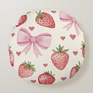 Vintage Watercolor Strawberry Decorative Pillow Rond Kussen