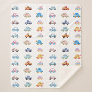 Vintage Watercolor Toy Cars Sherpa Blanket Deken