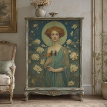 Vintage Waterlelie Damesportret Art Nouveau Stijl