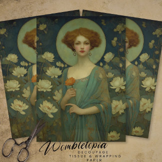 Vintage Waterlily Lady Portrait Art Nouveau Style Tissuepapier