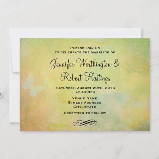 Vintage Waterverf achtergrond bruiloft Kaart (Voorkant)