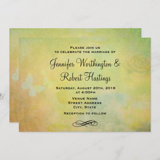 Vintage Waterverf achtergrond bruiloft Kaart (Voorkant / Achterkant)