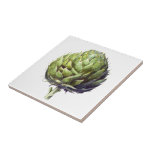 Vintage waterverf artisjoke vierkante tegel tegeltje<br><div class="desc">schilderij van Waterverf van groene kunstbloemen,  gedrukt op vierkante tegel. Ideaal voor de keuken voor natuur liefhebbers en landstijl.</div>