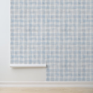 Vintage Waterverf Blauw Grijs Geruit Patroon Behang