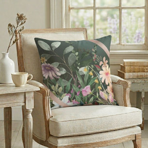 Vintage Waterverf Bloemen Donkergrijs Kussen
