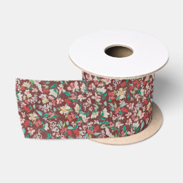 Vintage Waterverf Bloemen Winterwei (Rood) Satijnen Lint