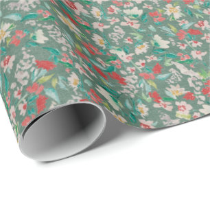 Vintage Waterverf Bloemen Winterweide (Groen) Cadeaupapier
