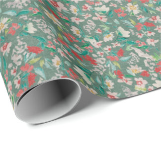 Vintage Waterverf Bloemen Winterweide (Groen) Cadeaupapier