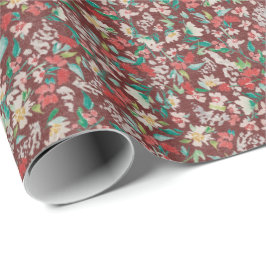 Vintage Waterverf Bloemen Winterweide (Rood) Cadeaupapier