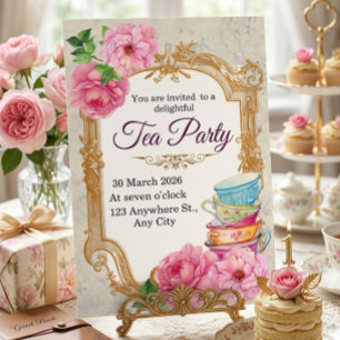 Vintage Waterverf Bloemthee Party Victoriaans Kaart