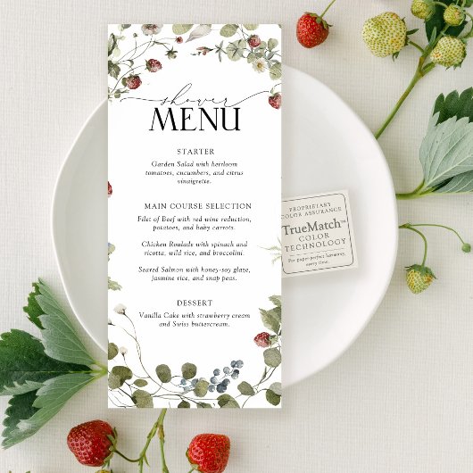 Vintage Waterverf Bruidsfeest Strawberry Menu