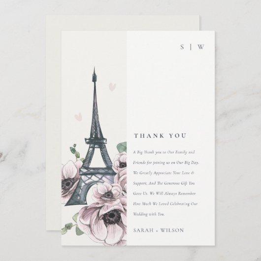 Vintage Waterverf Eiffeltoren Bedankkaart (Voorkant / Achterkant)