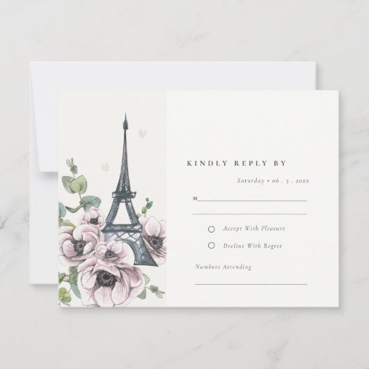 Vintage Waterverf Eiffeltoren RSVP Kaartje (Voorkant)