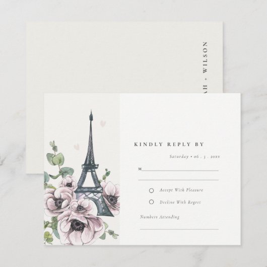 Vintage Waterverf Eiffeltoren RSVP Kaartje (Voorkant / Achterkant)