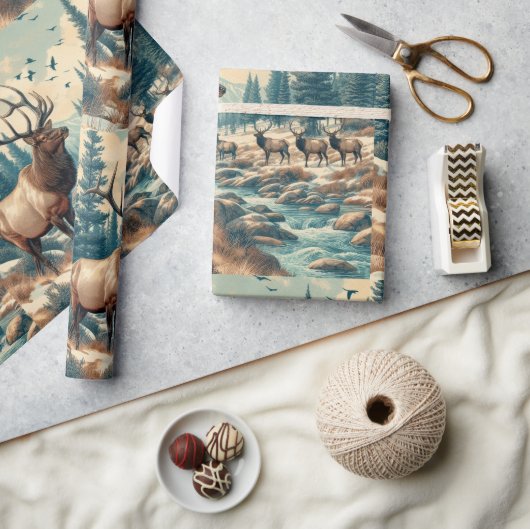 Vintage waterverf Eland AI-kunst Cadeaupapier (Crafts)