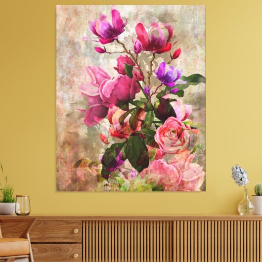 Vintage Waterverf Floral Canvas (Insitu (Woonkamer))