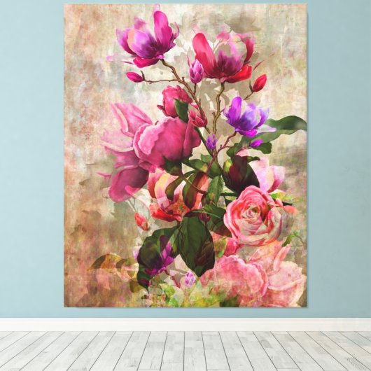 Vintage Waterverf Floral Canvas (Insitu (Houten vloer))