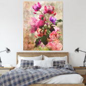 Vintage Waterverf Floral Canvas Afdruk (Insitu (Slaapkamer))