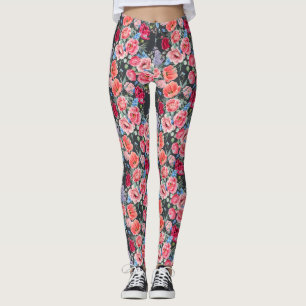 vintage waterverf roze en rode rozen patroon leggings