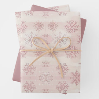 Vintage Waterverf Roze Winter Sneeuwvlok Kerstmis Inpakpapier Vel
