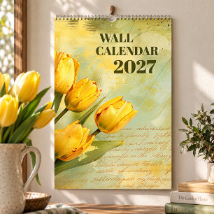 Vintage Waterverf Tulpen 2027 Bloemen Muur Kalender