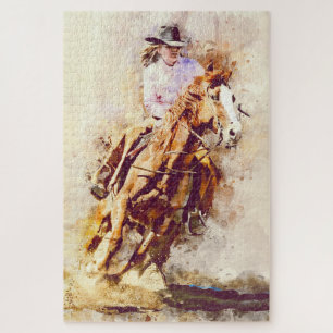 Vintage waterverf van een wild West rodeo cowgirl, Legpuzzel