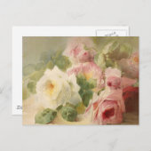 Vintage Waterverf Victoriaans Roos Briefkaart (Voorkant / Achterkant)