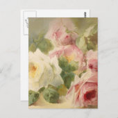 Vintage Waterverf Victoriaans Roos Briefkaart (Voorkant / Achterkant)