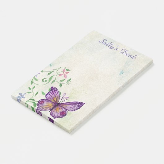 Vintage Waterverf Vlinder Gepersonaliseerd Post-it® Notes (Schuin)