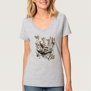 Vintage Waterverf Vogels op Takken Decoratie T-shirt
