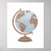 Vintage Waterverf Wereldbol Reisdecor Poster (Voorkant)