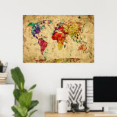 Vintage Waterverf Wereldkaart Poster (Thuiskantoor)