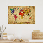 Vintage Waterverf Wereldkaart Poster (Keuken)