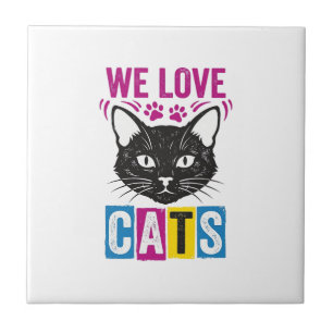 Vintage We Love Cats Kattengezicht Grafische T-Shi Tegeltje